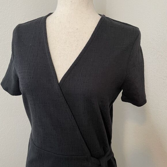 J Crew Womens Wrap Dress Size S Black Short Sleeve Minimalist Neutral Solid - Picture 2 of 10
